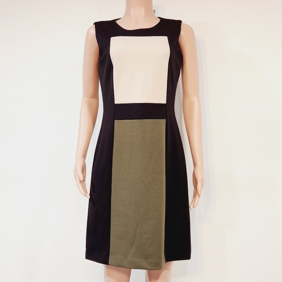 Calvin Klein Sheath Sleeveless Career Dress Zipper Back Color Block Size 10 - Picture 1 of 12